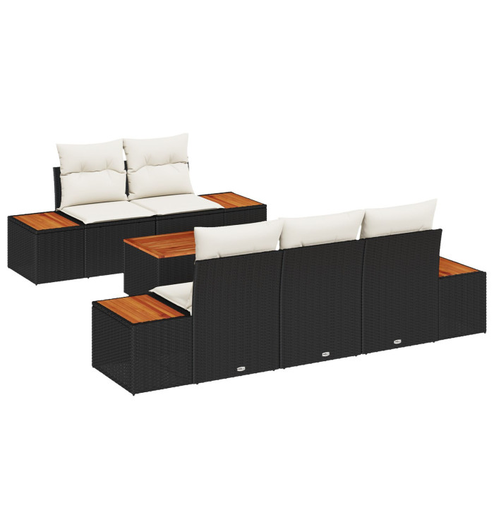 Ensemble de Canapés de Jardin de 6 pièces avec Coussins Noir Poly Rattan Acacia | Mobilier & Déco