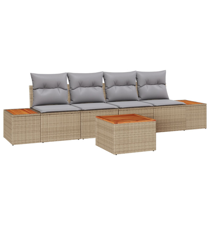 Ensemble de Canapés de Jardin 5 Pièces avec Coussins Beige Rattan Acacia | Mobilier & Déco