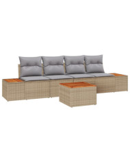 Ensemble de Canapés de Jardin 5 Pièces avec Coussins Beige Rattan Acacia | Mobilier & Déco