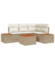 Ensemble de Canapé 5 Pièces de Jardin avec Coussins Beige Poly Rattan Acacia | Mobilier & Déco
