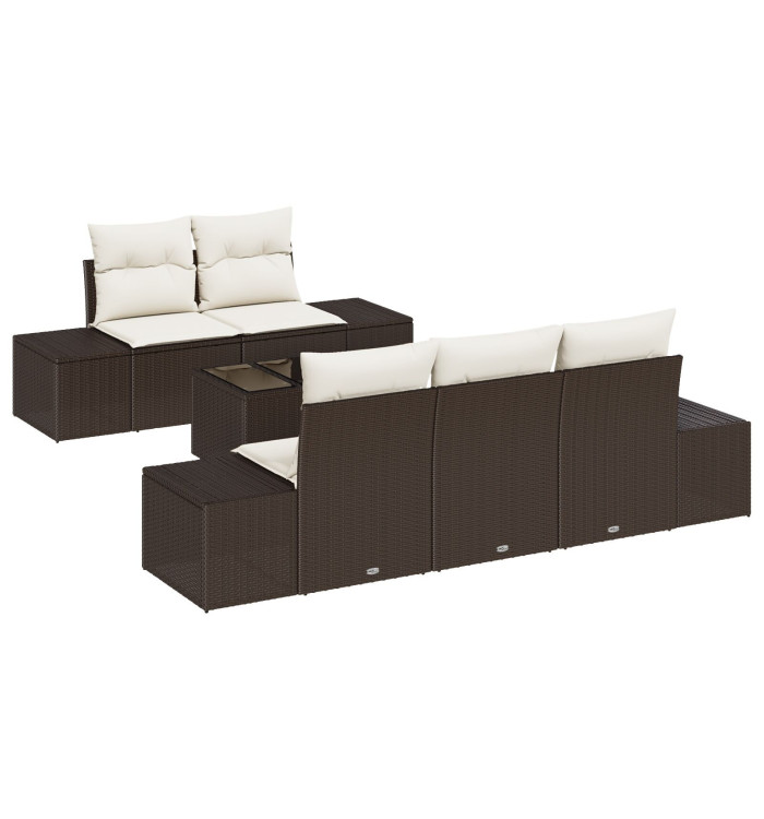Ensemble de Canapé de Jardin en 6 Pièces avec Coussins Marron Poly Rotin | Mobilier & Déco