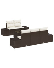 Ensemble de Canapé de Jardin en 6 Pièces avec Coussins Marron Poly Rotin | Mobilier & Déco