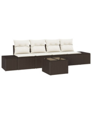 Ensemble de canapé de jardin 5 pièces avec coussins Brun Poly Rattan | Mobilier & Déco