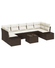 Ensemble de canapé de jardin 8 pièces avec coussins marron en poly rotin | Mobilier & Déco