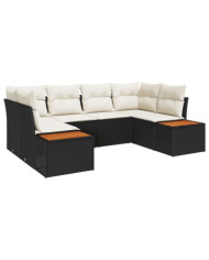 Ensemble de canapés de jardin 6 pièces avec coussins noir poly rattan acacia | Mobilier & Déco