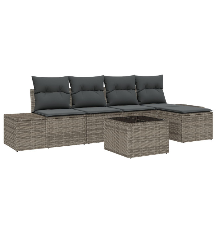 Ensemble de Canapé de Jardin de 5 Pièces avec Coussins Rattan Poly Noir | Mobilier & Déco