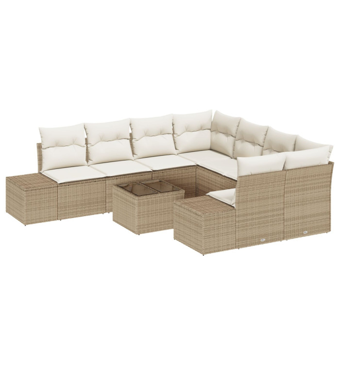 Ensemble de Canapés de Jardin 9 Pièces avec Coussins Beige Poly Rotin | Mobilier & Déco