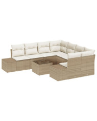 Ensemble de Canapés de Jardin 9 Pièces avec Coussins Beige Poly Rotin | Mobilier & Déco