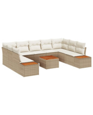 Ensemble de Canapés de Jardin 10 pièces avec Coussins Beige Poly Rotin Acacia | Mobilier & Déco