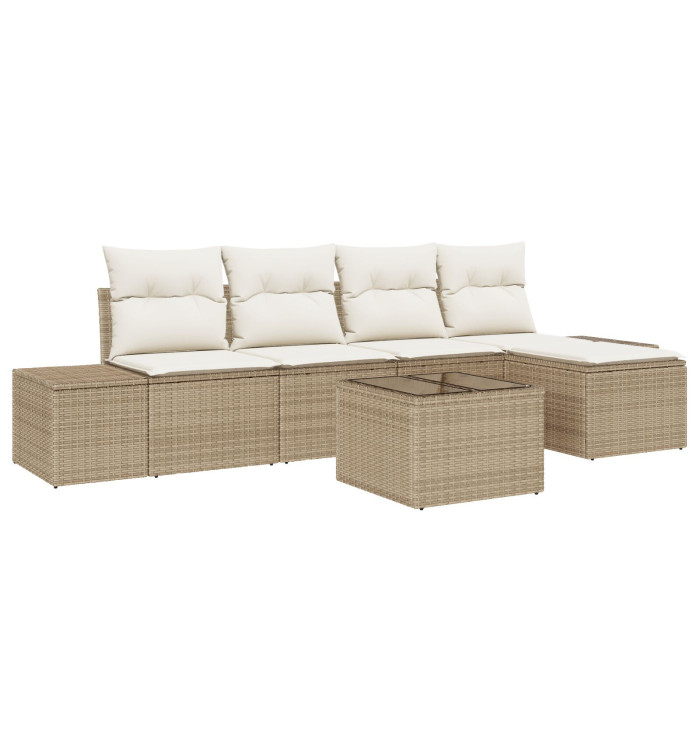 Ensemble de 6 Pièces de Canapé de Jardin avec Coussins en Rattan Marron | Mobilier & Déco
