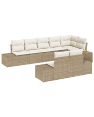 Ensemble de canapé de jardin 8 pièces avec coussins en rotin polybeige | Mobilier & Déco
