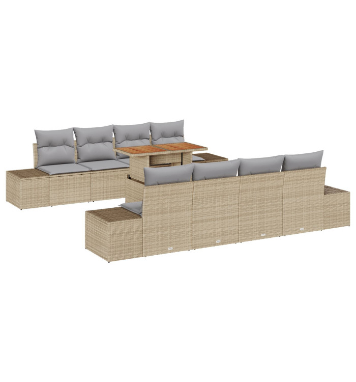 Ensemble canapé jardin 7 pièces avec coussins beige en rotin poly | Mobilier & Déco