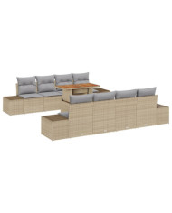 Ensemble canapé jardin 7 pièces avec coussins beige en rotin poly | Mobilier & Déco