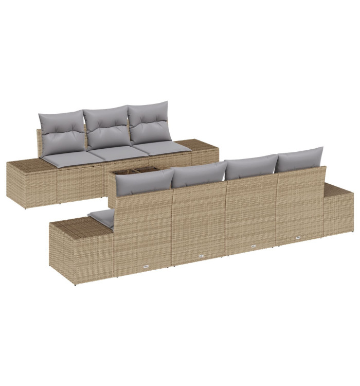 Ensemble de sofa de jardin 8 pièces avec coussins beige en poly rotin | Mobilier & Déco