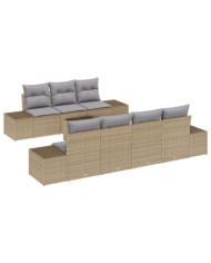 Ensemble de sofa de jardin 8 pièces avec coussins beige en poly rotin | Mobilier & Déco