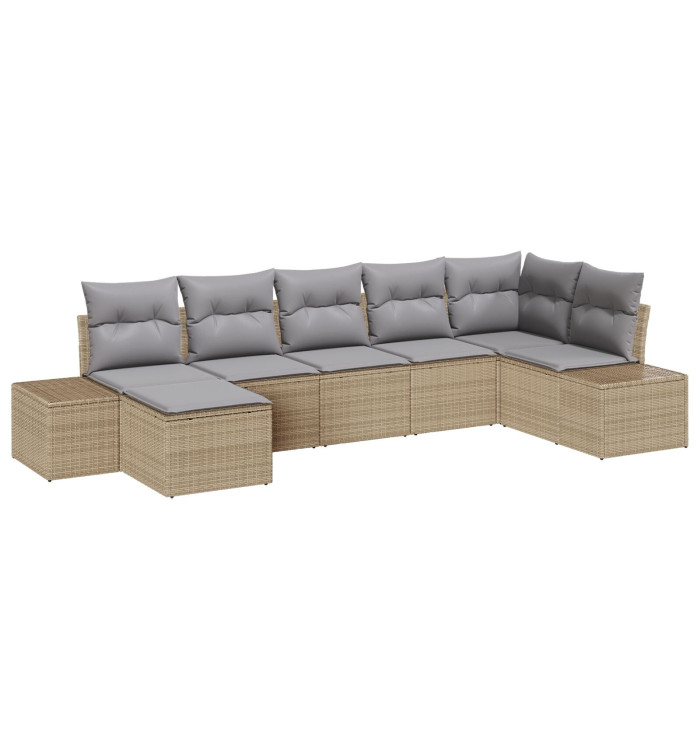 Ensemble de canapé de jardin 7 pièces avec coussins Beige Rattan Poly | Mobilier & Déco