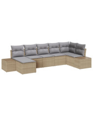 Ensemble de canapé de jardin 7 pièces avec coussins Beige Rattan Poly | Mobilier & Déco