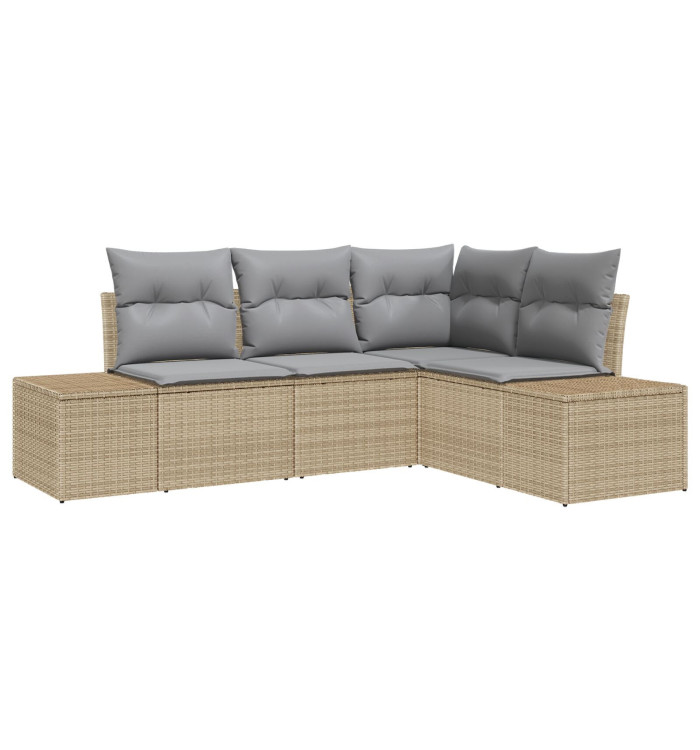 Ensemble de Canapé de Jardin 4 Pièces avec Coussins Beige Rattan Poly | Mobilier & Déco