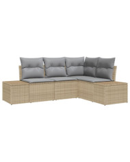 Ensemble de Canapé de Jardin 4 Pièces avec Coussins Beige Rattan Poly | Mobilier & Déco