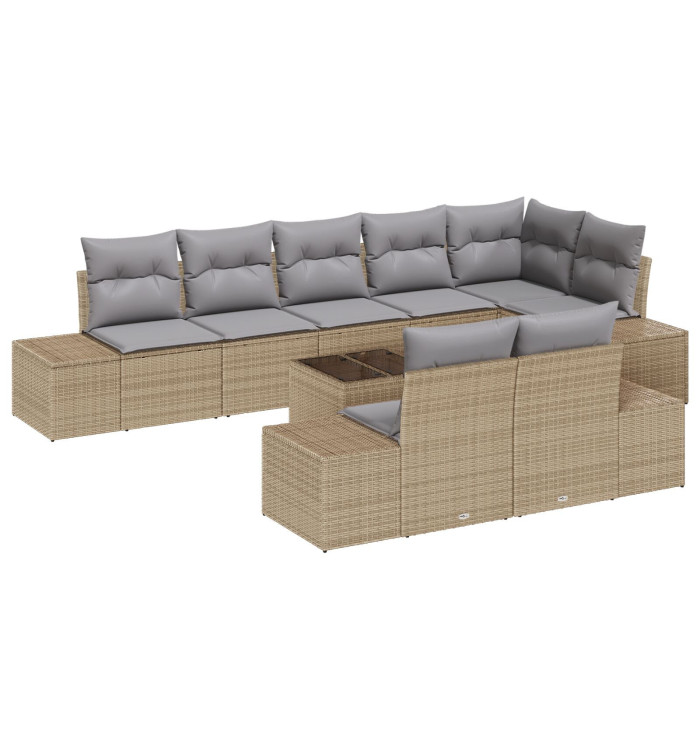 Ensemble de canapés de jardin de 9 pièces avec coussins en poly rotin noir | Mobilier & Déco