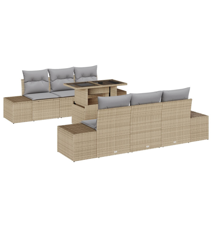 Set de canapé de jardin 7 pièces avec coussins Beige en poly rotin | Mobilier & Déco