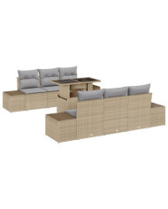 Set de canapé de jardin 7 pièces avec coussins Beige en poly rotin | Mobilier & Déco