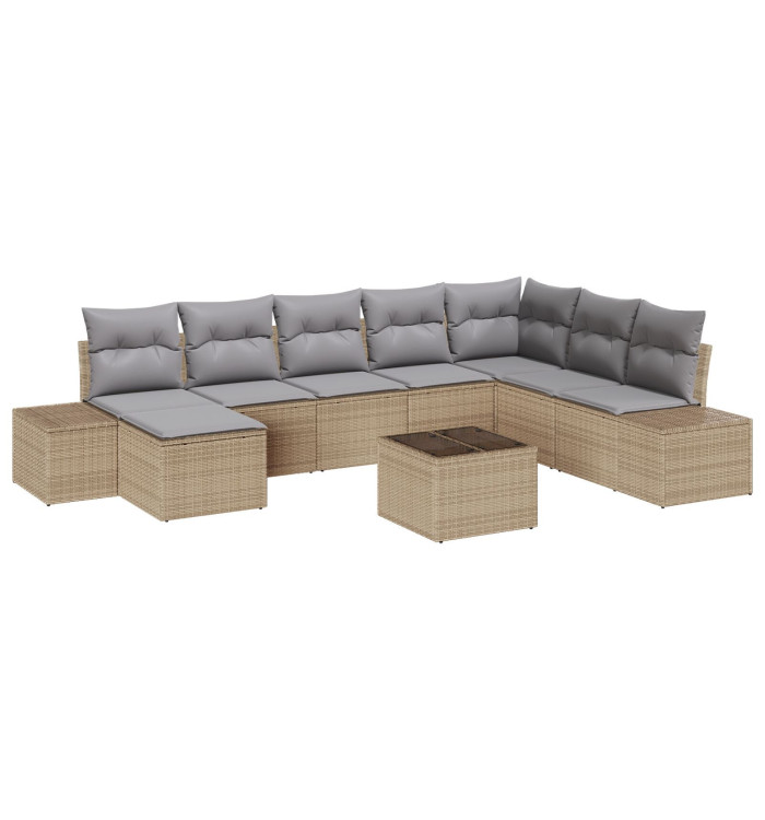 Ensemble de canapé de jardin 9 pièces avec coussins en poly rotin noir | Mobilier & Déco