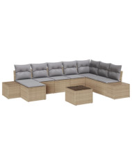 Ensemble de canapé de jardin 9 pièces avec coussins en poly rotin noir | Mobilier & Déco