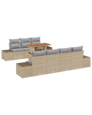 Set de canapé jardin 8 pièces avec coussins beige rotin synthétique | Mobilier & Déco