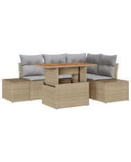Ensemble de canapé de jardin 5 pièces avec coussins beige en polyrotin | Mobilier & Déco