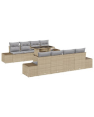 Ensemble de canapé de jardin 7 pièces avec coussins en poly rotin beige | Mobilier & Déco