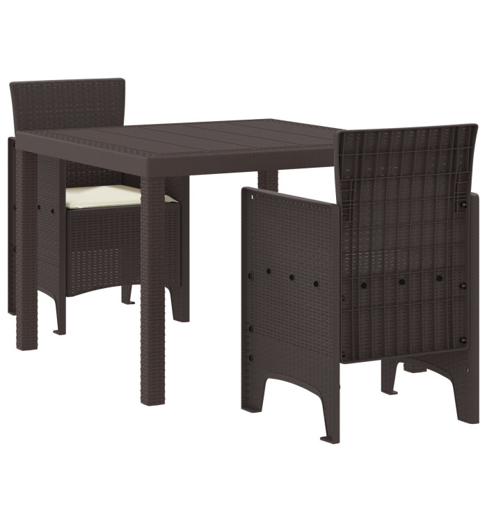 Ensemble de salle à manger de jardin 3 pièces avec coussins en poly rattan marron | Mobilier & Déco