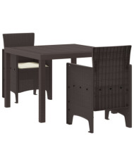 Ensemble de salle à manger de jardin 3 pièces avec coussins en poly rattan marron | Mobilier & Déco
