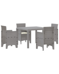 Ensemble de salle à manger de jardin 5 pièces avec coussins en polyrotin gris clair | Mobilier & Déco