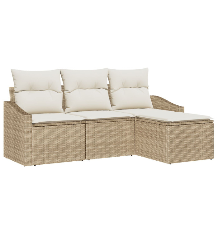 Canapé de Jardin 4 Pièces avec Coussins Beige Poly Rattan | Mobilier & Déco