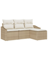 Canapé de Jardin 4 Pièces avec Coussins Beige Poly Rattan | Mobilier & Déco