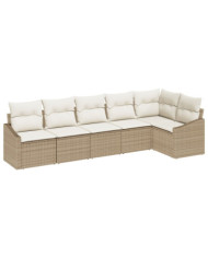 Ensemble de salle à manger de jardin 6 pièces avec coussins en poly rotin beige | Mobilier & Déco