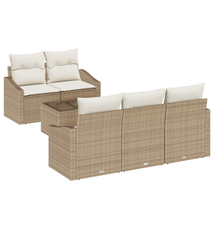 Set de Canapés Jardin 6 Pièces avec Coussins Beige Rattan Poly | Mobilier & Déco
