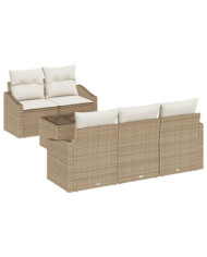 Set de Canapés Jardin 6 Pièces avec Coussins Beige Rattan Poly | Mobilier & Déco