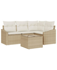 Ensemble de salle à manger de jardin 5 pièces avec coussins en poly rattan marron | Mobilier & Déco