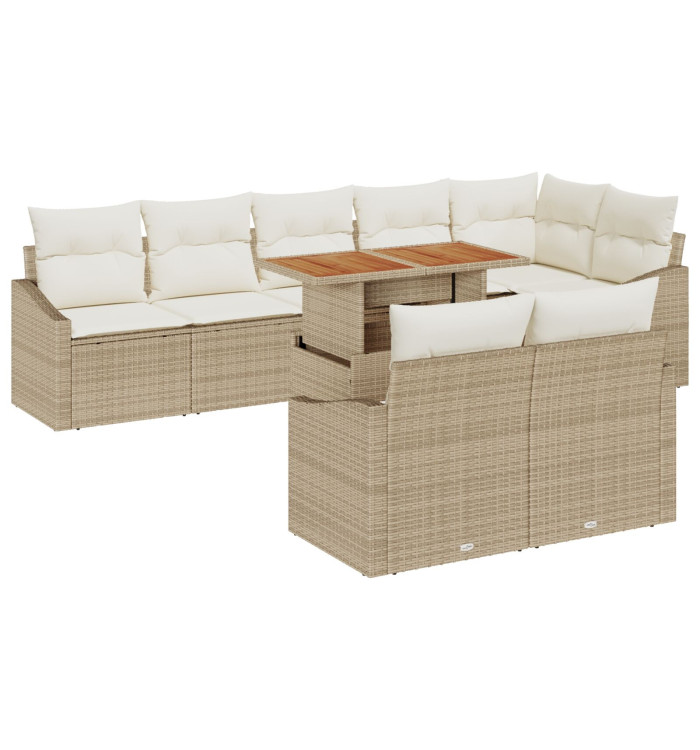 Ensemble de Canapé de Jardin 9 pièces avec coussins beige rattan poly | Mobilier & Déco