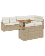 Ensemble de Canapé de Jardin 9 pièces avec coussins beige rattan poly | Mobilier & Déco