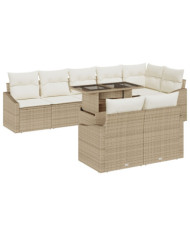 Ensemble de canapés de jardin 9 pièces avec coussins Beige en poly rotin | Mobilier & Déco