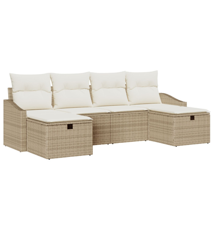 Ensemble de canapé de jardin 6 pièces avec coussins beige en poly rotin | Mobilier & Déco