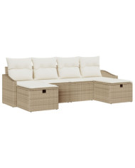 Ensemble de canapé de jardin 6 pièces avec coussins beige en poly rotin | Mobilier & Déco