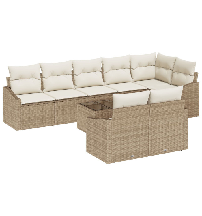 Ensemble de salle à manger de jardin 9 pièces avec coussins en poly rattan brun | Mobilier & Déco