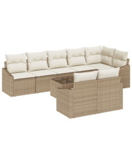 Ensemble de salle à manger de jardin 9 pièces avec coussins en poly rattan brun | Mobilier & Déco