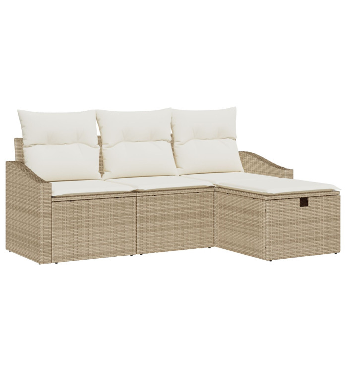 Ensemble de canapé de jardin 4 pièces avec coussins Beige Poly Rotin | Mobilier & Déco