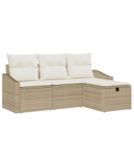 Ensemble de canapé de jardin 4 pièces avec coussins Beige Poly Rotin | Mobilier & Déco