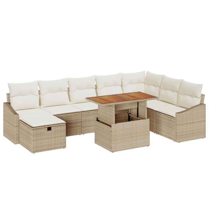 Ensemble de Canapés de Jardin de 9 Pièces avec Coussins Beige Poly Rattan | Mobilier & Déco
